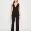 Even&Odd Going Out Low V Neck Flared Leg Belted - Jumpsuit - Black