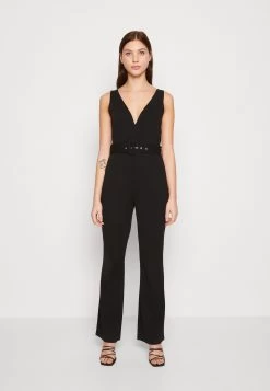 Even&Odd Going Out Low V Neck Flared Leg Belted - Jumpsuit - Black