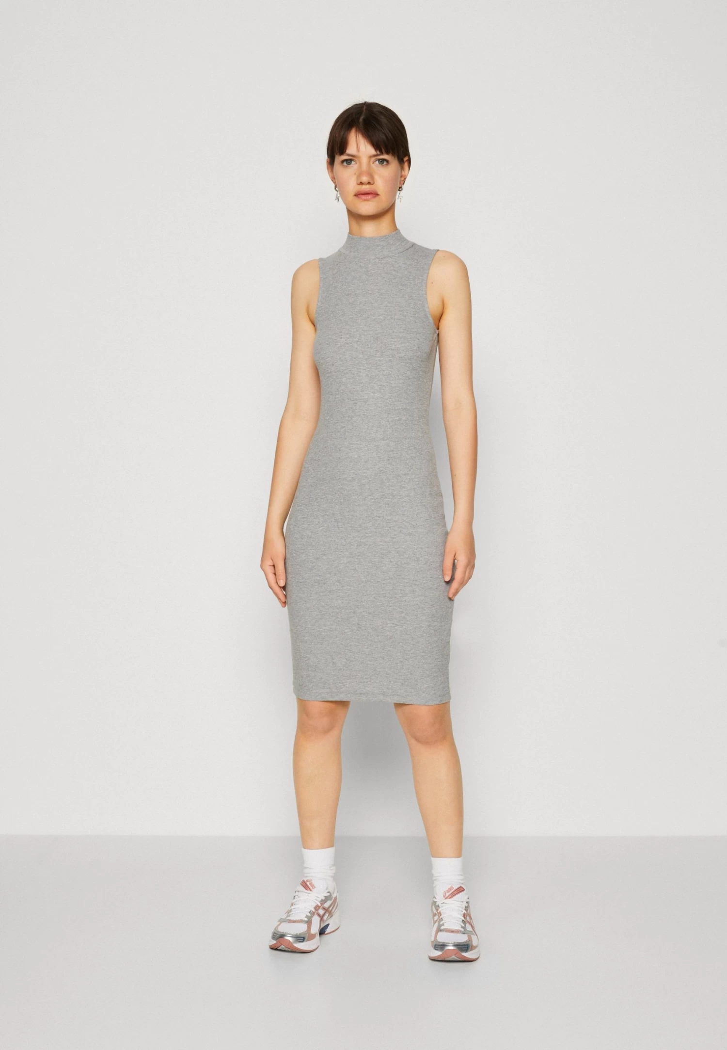 Even&Odd Perkin Neck Midi Bodycon Dress - Jersey Dress - Mottled Grey 1 Even&Odd Perkin Neck Midi Bodycon Dress - Jersey Dress - Mottled Grey