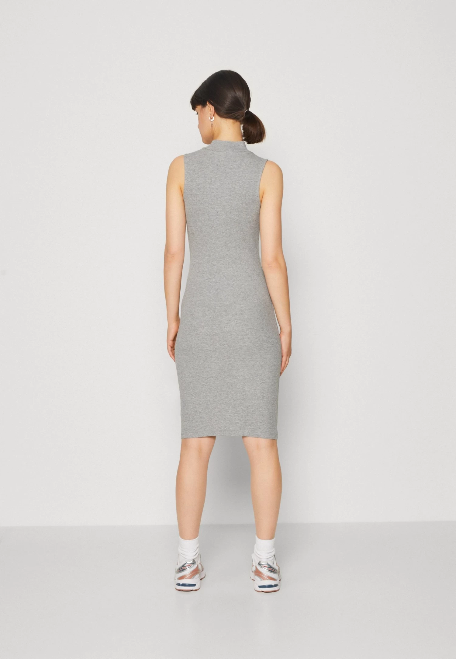 Even&Odd Perkin Neck Midi Bodycon Dress - Jersey Dress - Mottled Grey 3 Even&Odd Perkin Neck Midi Bodycon Dress - Jersey Dress - Mottled Grey - Image 3