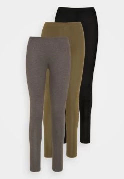Even&Odd 3 Pack - Leggings - Trousers - Black/Khaki/Mottled Dark Grey -Even&Odd 85cc74f5370646ff863212df1a00fb9a