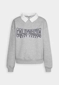 Even&Odd Poloneck With Collar And Embroidery - Sweatshirt - Mottled Light Grey