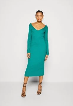 Even&Odd V Ausschnitt Midi Bodycon Strickkleid - Shift Dress - Green