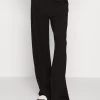 Business Casual Wide Legs With Front Pleats- Trousers - Black