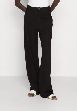 Business Casual Wide Legs With Front Pleats- Trousers - Black