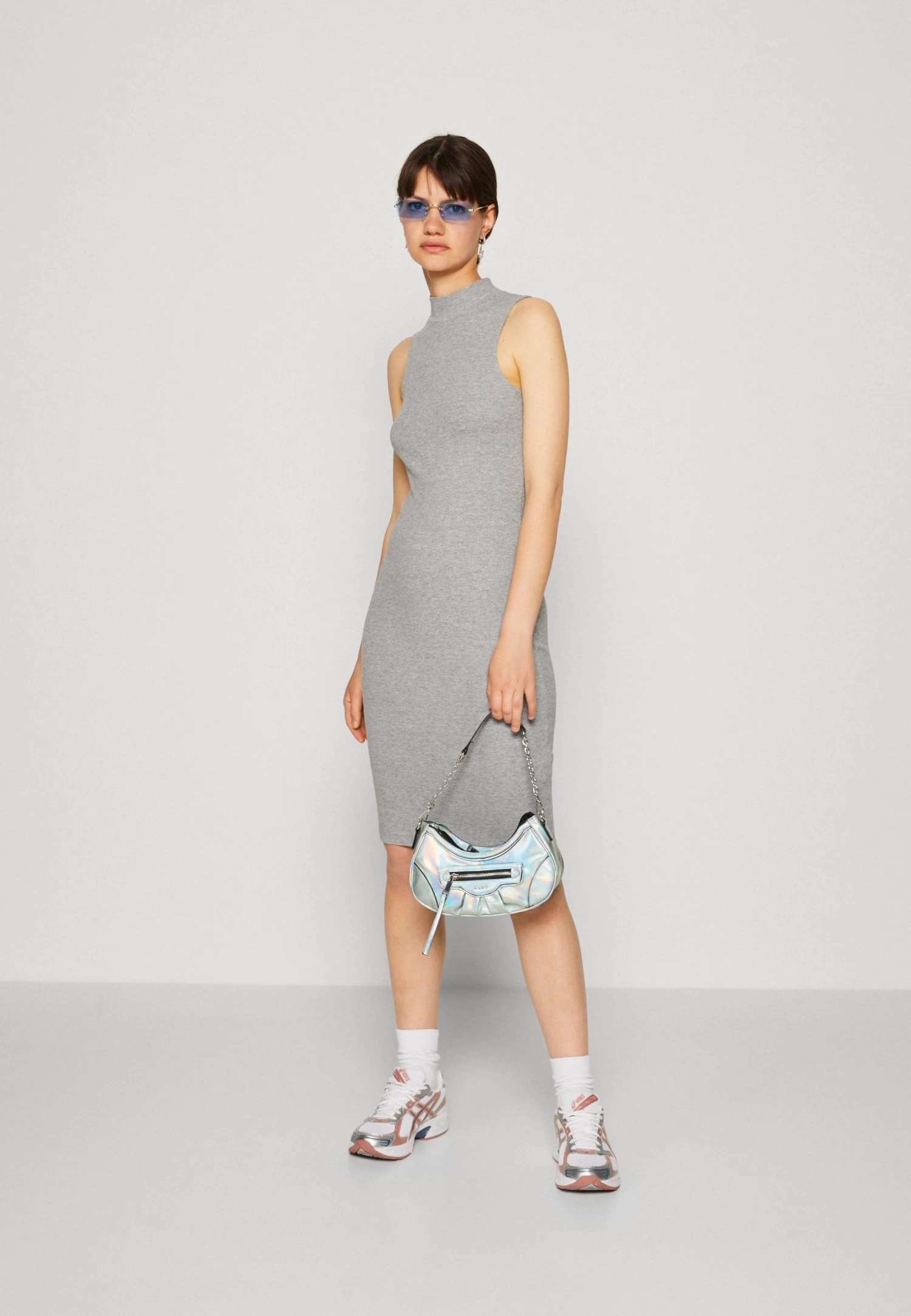 Even&Odd Perkin Neck Midi Bodycon Dress - Jersey Dress - Mottled Grey 2 Even&Odd Perkin Neck Midi Bodycon Dress - Jersey Dress - Mottled Grey - Image 2