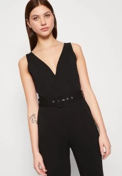 Even&Odd Going Out Low V Neck Flared Leg Belted - Jumpsuit - Black -Even&Odd f8427b06240c49ccaa2166959d756338